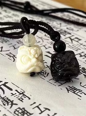 同款醒狮吊坠银曜石醒狮锁骨链小众高级项链国风潮