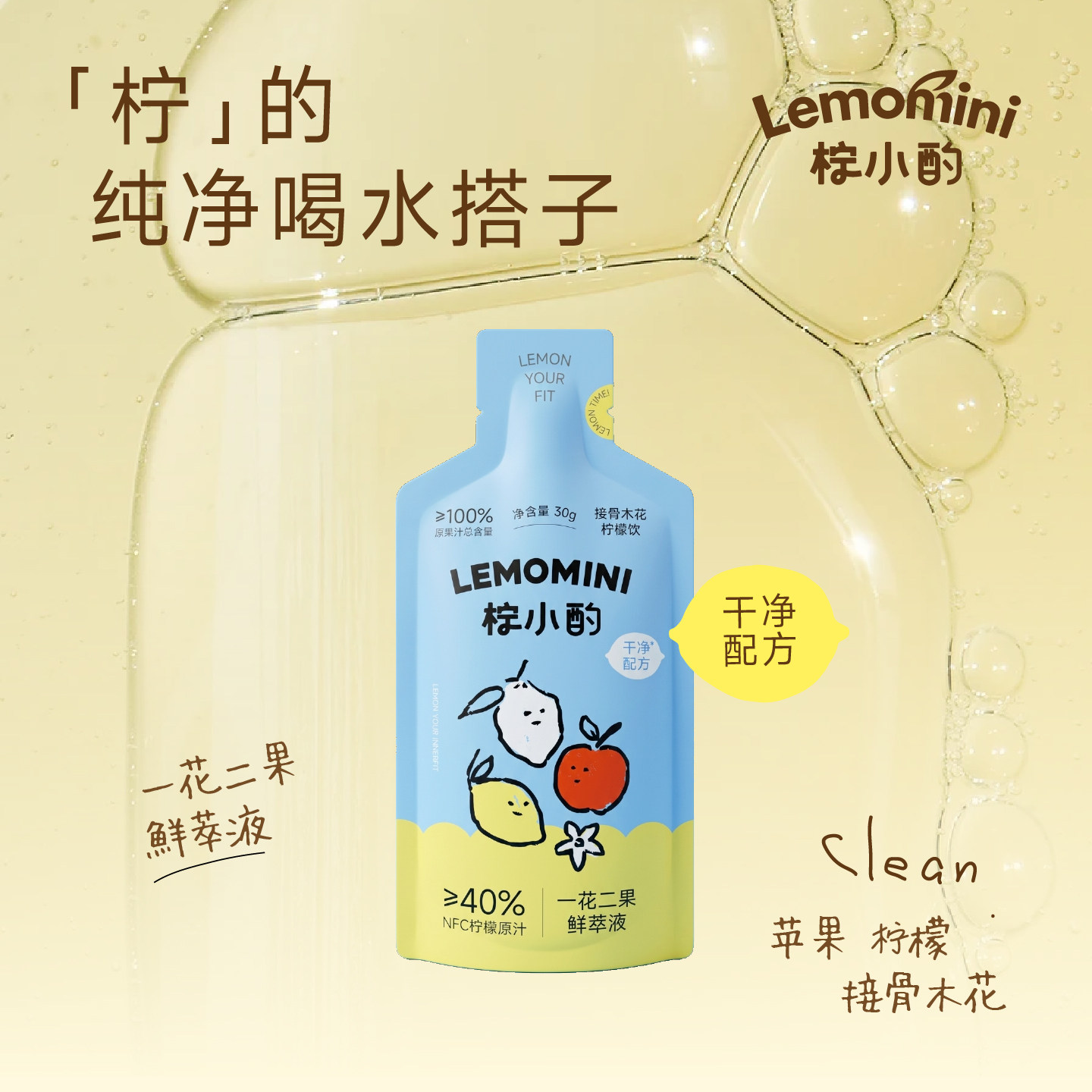 LEMOMINI柠小酌柠檬液果汁饮料干净配方一花二果接骨木花风味冲饮