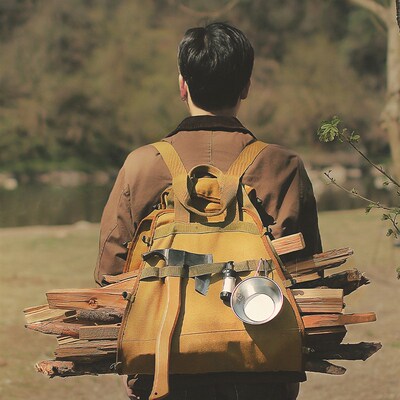 多功能手提杂物袋露n营柴禾收纳袋双肩帆布背包户外柴火包收纳包
