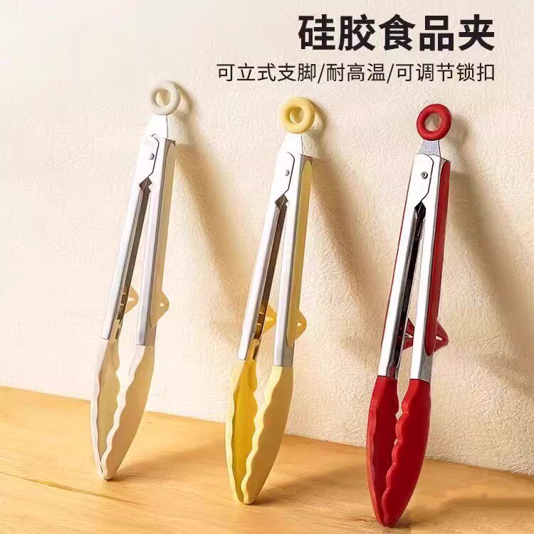 日本进口硅胶夹子食品夹厨房防烫夹不锈钢烤肉工具烧烤煎牛排专用