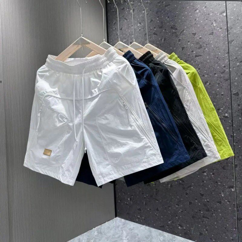 夏季新款潮流户外休闲工装短裤男士简约纯色设计感抽绳速干五分裤
