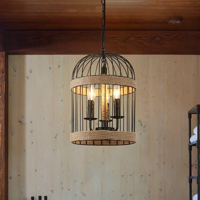 工业风麻绳鸟笼吊灯店铺商用创意个性餐厅卡位复古铁艺走廊小吊灯,家装灯饰光源,餐厅吊灯,淘宝优惠券,粉丝福利购,淘宝优惠卷