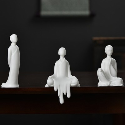 沙弥小和尚摆件禅意人物陶瓷工艺品茶室鱼缸造景玄关桌面摆设