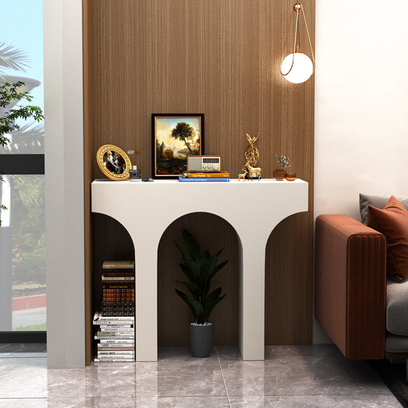 北欧现代奶油风玄关桌拱门壁炉玄关台客厅走廊简约白色黑色架条案