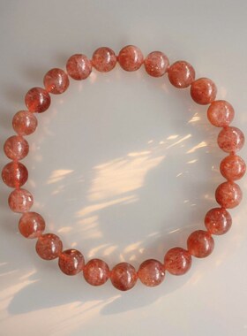 天然金草莓水晶手链女 橙金色脱单人际星座时尚手串单圈圆珠保真