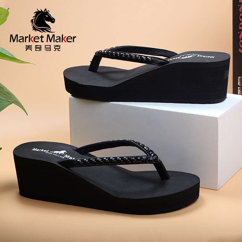 2021新款高跟拖鞋夏人字拖女坡跟松糕底外穿防滑夹拖夹脚沙滩凉拖