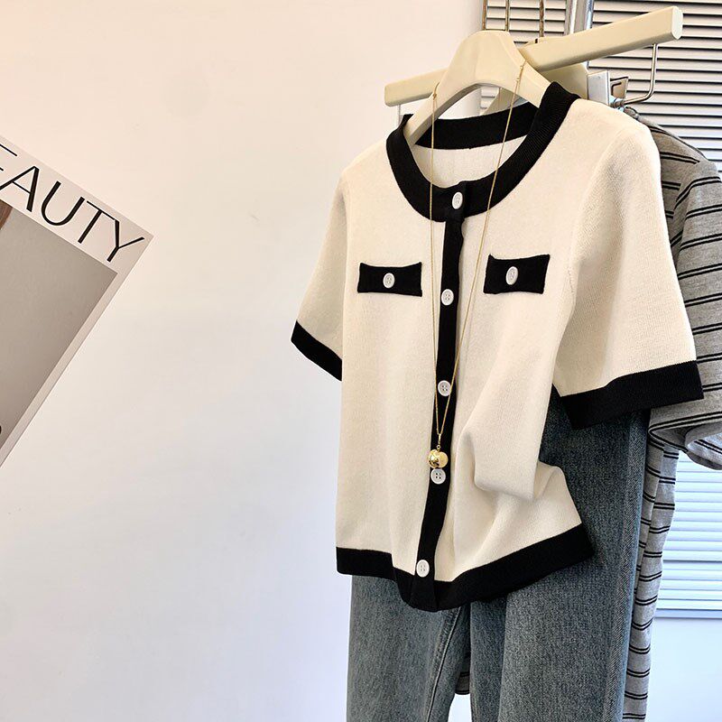 宽松显瘦【80-200斤】洋气撞色短袖T恤女夏遮肚减龄套头打底上衣