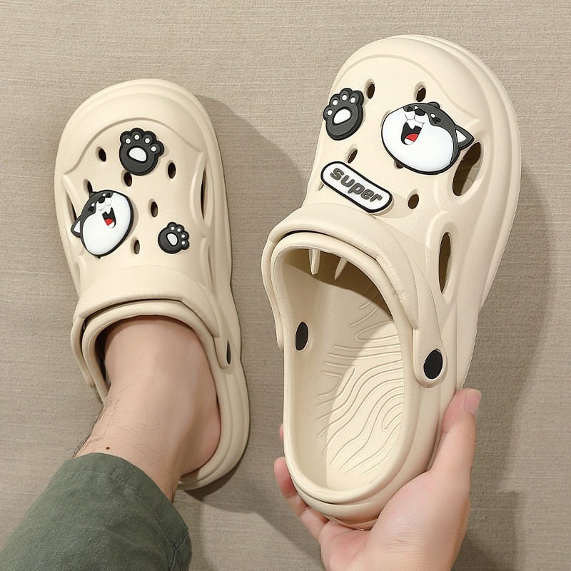 厚底包头洞洞鞋男士夏季外穿2024新款沙滩防滑情侣踩屎感凉鞋男款