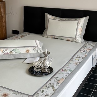 抗菌凉感田园印花冰丝凉席三件套可水洗机洗折叠夏季 空调席 床笠款