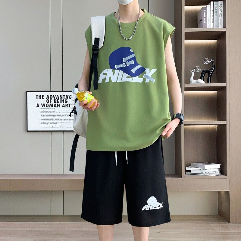 无袖t恤男孩12-15岁大童男装夏季新款青少年学生背心休闲运动套装