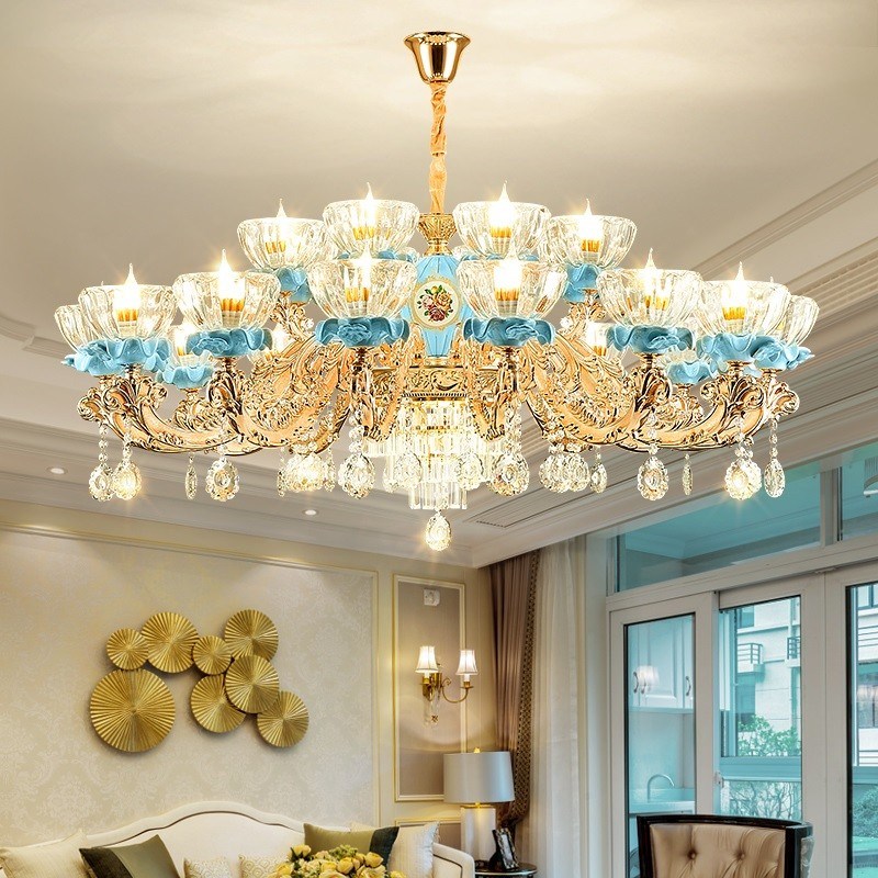 欧式轻奢客厅陶瓷吊灯餐厅卧室水晶灯别墅酒店大厅灯具套餐大全