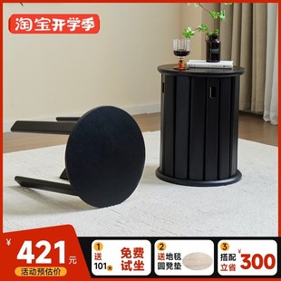 实木餐椅圆凳子茶几家用可叠放椅子轻奢组合凳餐桌凳新中式叠叠乐