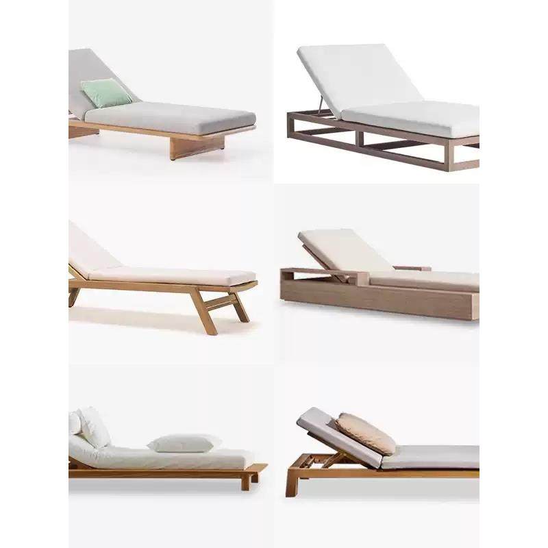 躺床泳池躺椅实木柚木休息沙滩椅酒店户外露天可调节靠背休闲椅