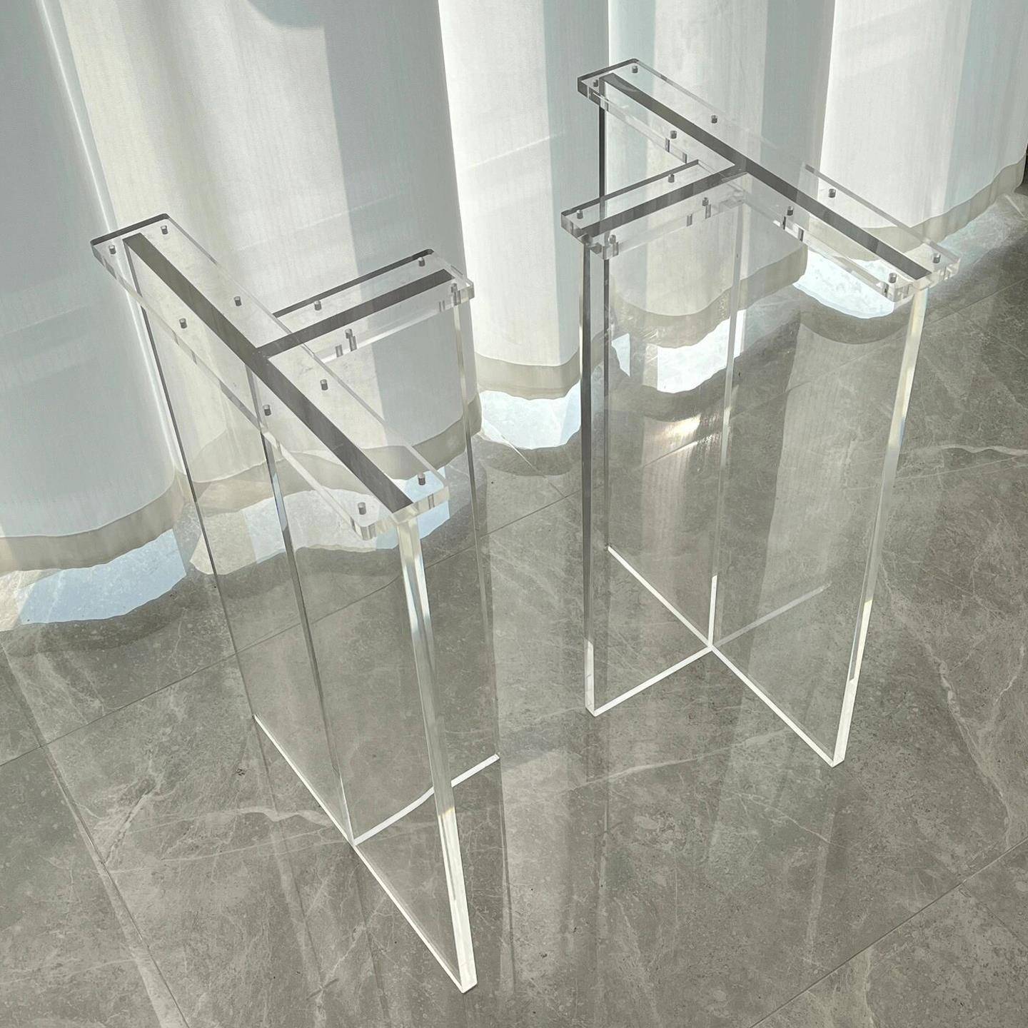 亚克力桌腿支架定制透明桌脚带滑轮岛台岩板茶几圆柱支撑悬浮加工