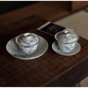 |霁斋|《竹逸》若深盖碗 三才 二才 大号 釉下手绘茶具 超好用