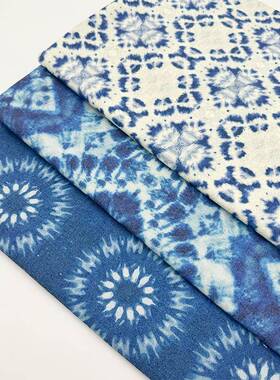 蓝色几何设计扎染风桌布布艺加密棉麻布料长方形餐桌布民宿用餐布