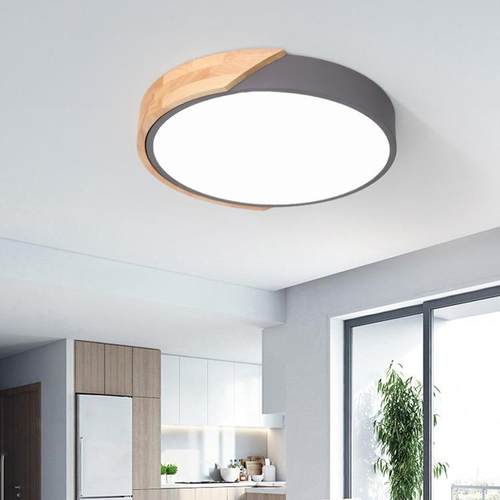 北欧实木卧室吸顶灯 led现代简约创意马卡龙彩色房间圆灯书房灯具