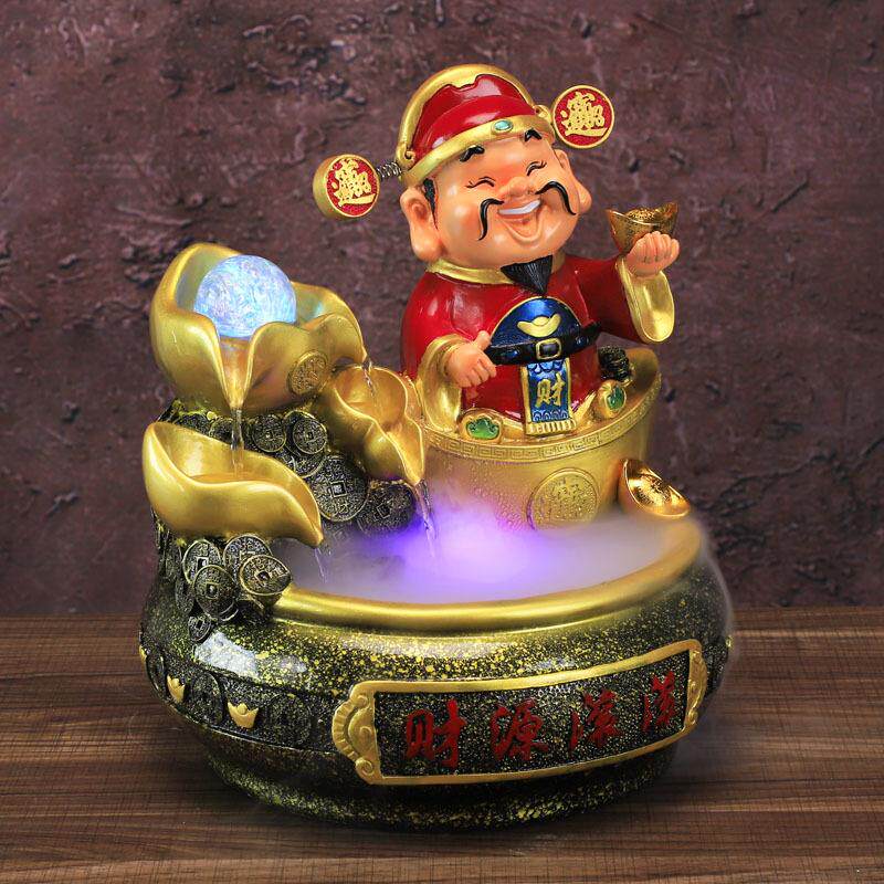 招财进宝财源滚滚聚宝盆财神爷时来运转聚宝盆加湿器工艺品摆件