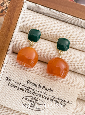 「小黛西」国风新中式撞色吊坠耳环古风文艺复古绿色橙色树脂耳坠