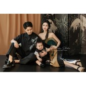 三口亲子装 中国风家庭装 影楼旗袍亲子摄影 全家福摄影服装 新中式