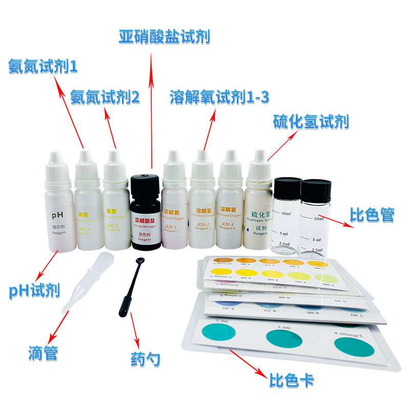 水产养殖海水硬度检测pH氨氮亚硝酸盐溶解氧硫化氢试剂五合一