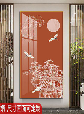 新中式茶楼过道装饰画茶室民宿酒店墙画入户玄关走廊尽头挂画竖版
