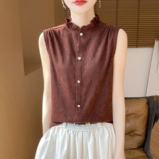 内搭打底西装 女无袖 针织背心上衣花边 高级感精纺羊毛衬衫 轻奢法式