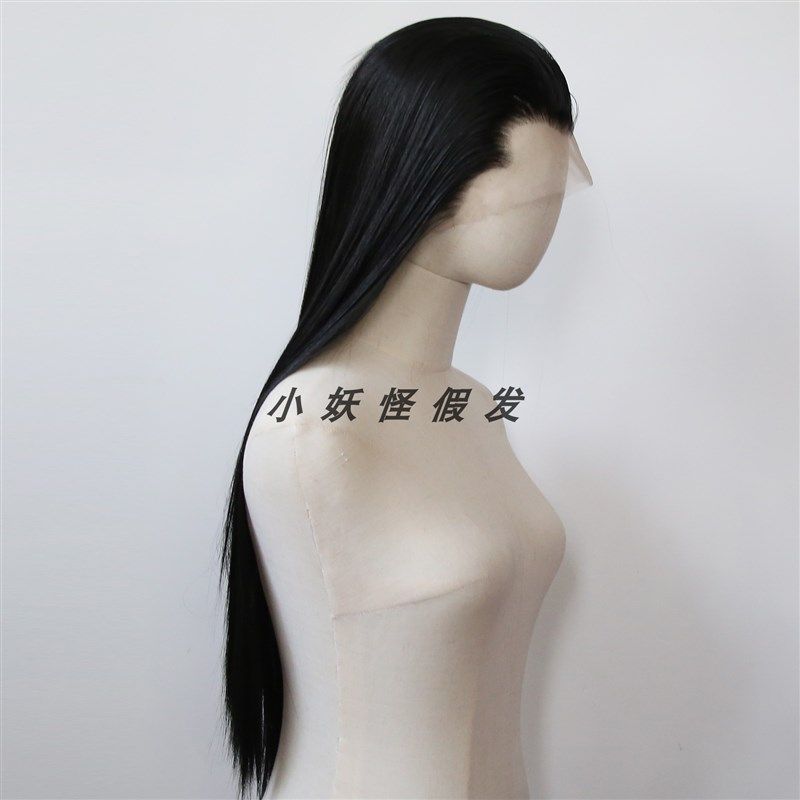 黑色古风假发前蕾丝化纤高温丝三尖假发套COS鹿童美人尖古装汉服