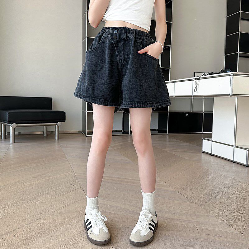 女童黑色牛仔短裤2024夏季新款薄款百搭外穿夏装中大儿童夏款洋气