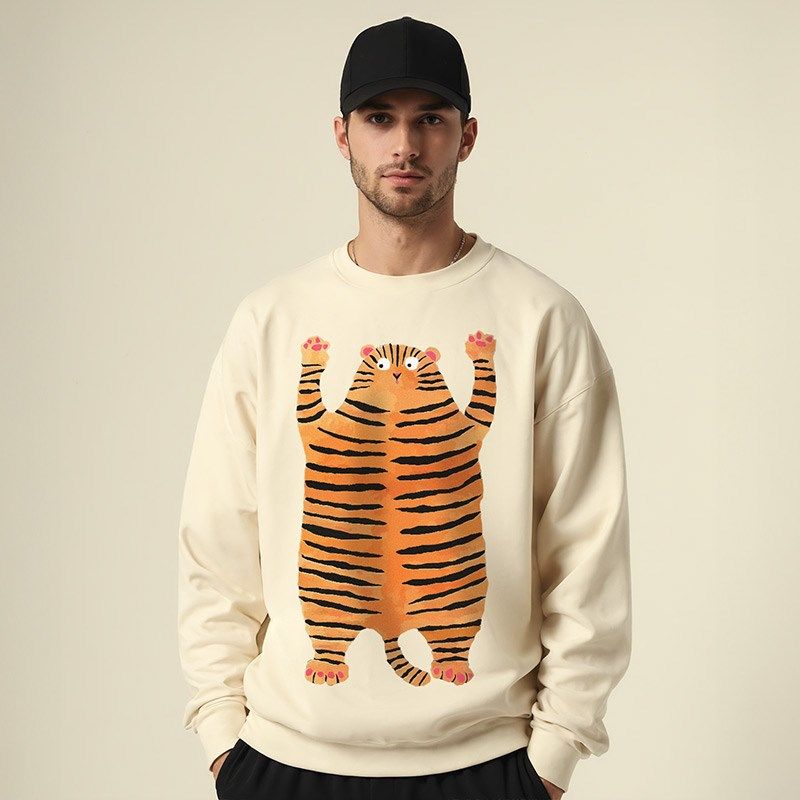 2024重磅美式做旧复古圆领大码卫衣男纯棉加肥加大无帽加绒春秋季