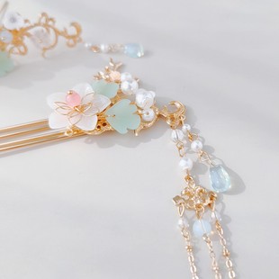 汉服配饰全套装古风儿童头饰发冠簪子长流苏发饰步摇演出凤冠女童