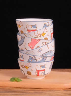 日韩浮雕碗釉下创意4.5英寸大象猫咪陶瓷米饭碗餐具家用料理圆碗