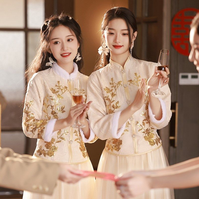 中式伴娘服女2024新款礼服小个子高级感显瘦旗袍汉服姐妹团伴娘裙