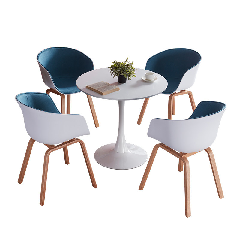 北欧白色洽谈桌椅组合简奶茶店创意网红化妆凳靠背布艺餐椅子实木