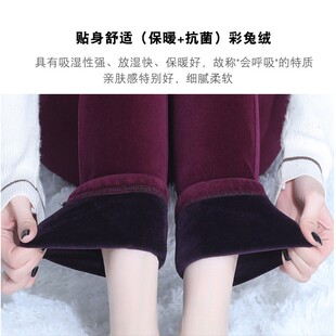 高腰加绒灯芯绒女裤子秋冬季新款外穿小脚裤显瘦加厚松紧腰棉裤