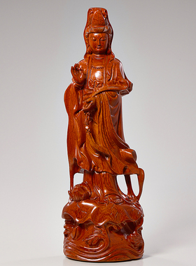 花梨木雕观音佛像家用供奉客厅南海观世音菩萨像观音娘娘神像摆件