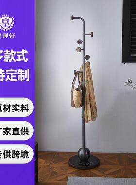 简约黑胡桃木衣帽架灰色不锈钢落地卧室挂衣架客厅大理石衣服架子