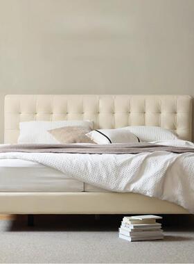 实木悬浮床奶油风法式双人床白色大床现代简约软包床主卧家具皮床