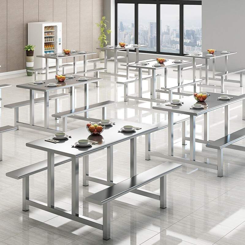 不锈钢餐桌员工食堂餐桌椅组合4人6人8人学校学生餐厅简约现代风