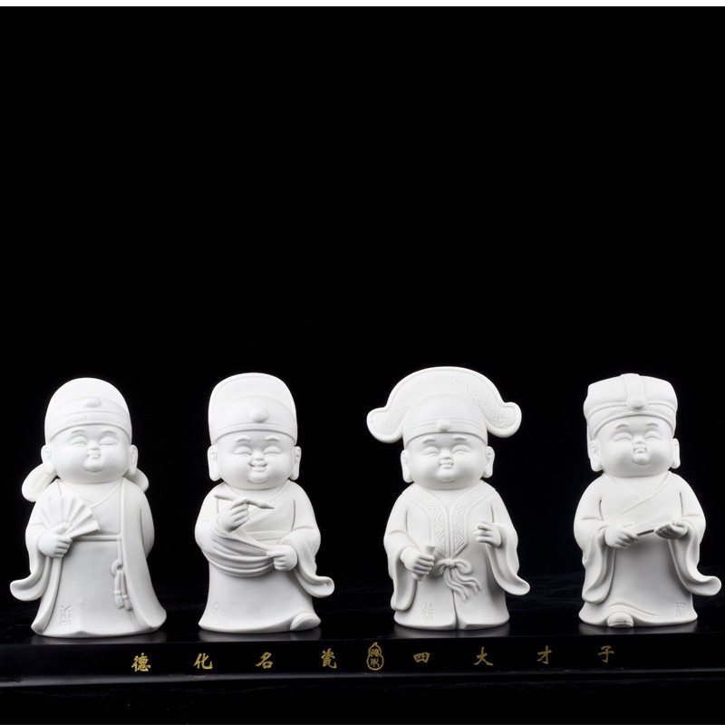 Q版古代人物公仔江南四大才子瓷雕书房客厅装饰品教师节送老师