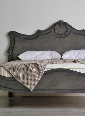 美式实木复古黑色卧室1.8米双人大床婚床简约现代儿童床法式1.5床