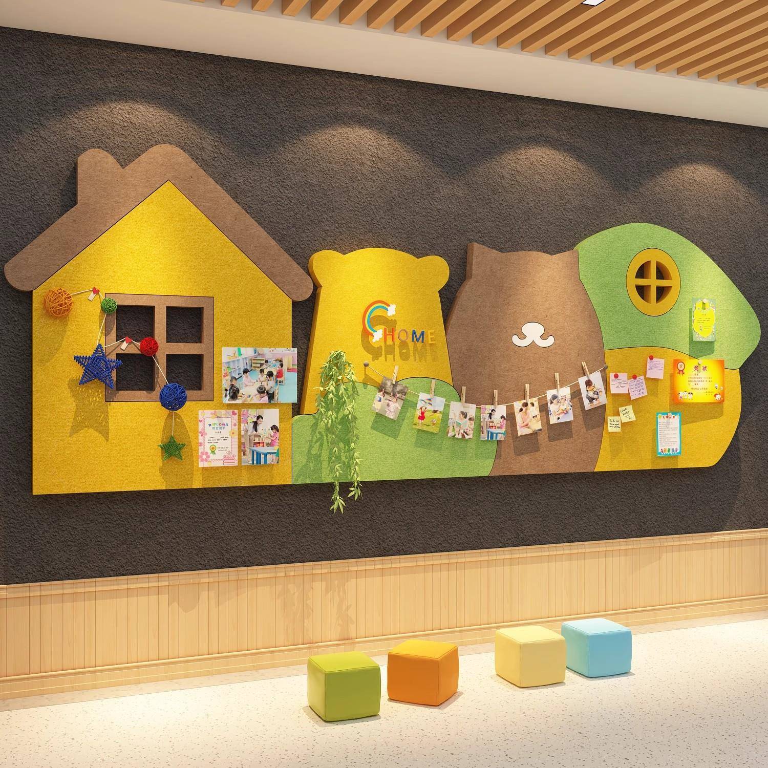 毛毡贴板创意照片幼儿园墙面装饰环创主题成品文化托管班中心形象