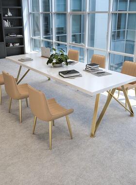 现代简约白色烤漆长条办公桌实木商务洽谈桌工作室职员培训会议桌