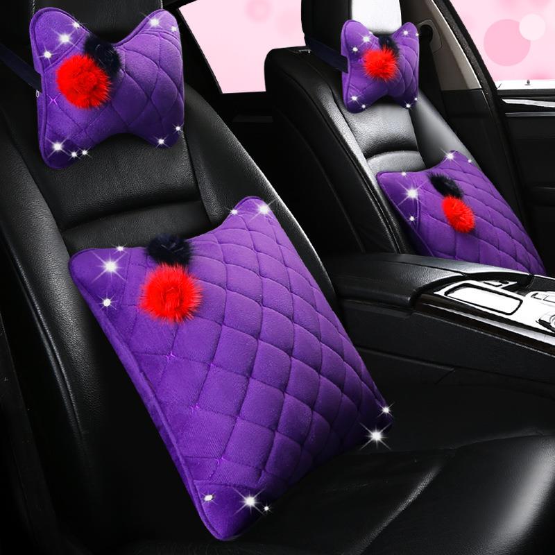 XMS绒布水貂毛镶钻汽车头枕抱枕腰靠垫靠枕居家办公腰枕腰垫