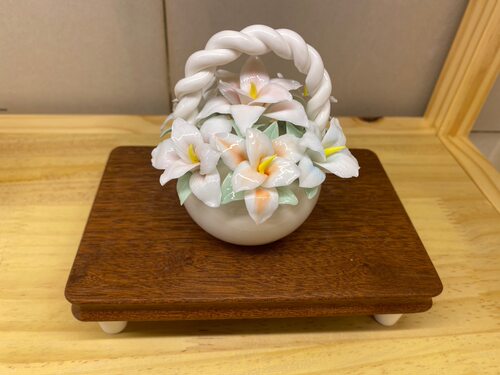 手工捏制陶瓷花篮百合花轻奢桌面装饰摆件家居中式茶台摆件