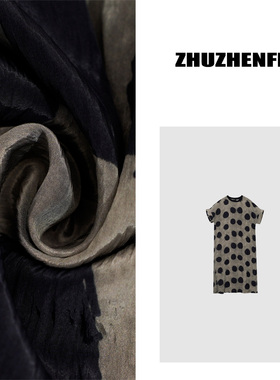 ZHUZHENFEI【波点人丝】人丝短袖宽松直筒百搭显瘦连衣裙Z352152