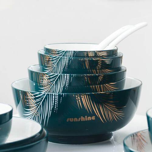 裕行陶瓷餐具墨羽欧美家用米饭碗盘子菜盘碟子创意时尚北欧风轻奢