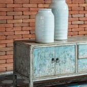 乡村边柜入户客厅地柜复古彩漆民宿柜子 美式 新中式 实木电视柜整装