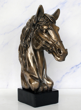 创意欧式开业招财冷铸铜马头装饰品摆件客厅家居办公室桌面摆设