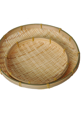 竹制品圆形簸箕竹篮子筛子手工编织收纳筐托盘子家用餐具点心竹篓